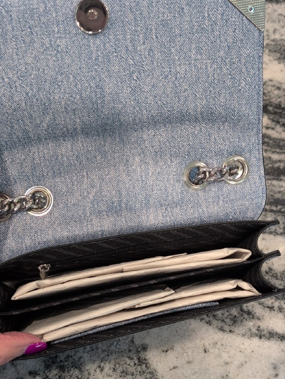 ALDO Quilted Denim Crossbody with Chain Strap - Picture 3 of 6